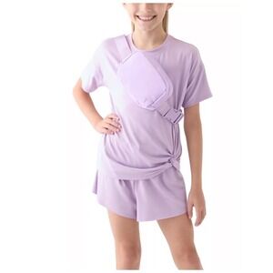 Girl's Yogalicious 3-Piece Set – Lavender Twist Tee, Shorts & Belt Bag Size 10